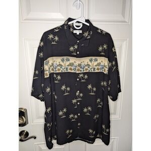 Pierre Cardin Men's Hawaiian Shirt Palm Trees Black Button Men's Size 2XL
